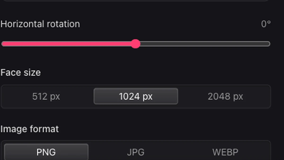 Cubemap rotation, face size, and output format controls