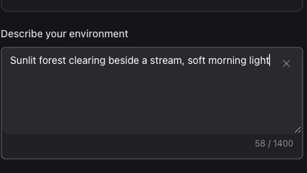 A scene description entered in the panorama prompt field