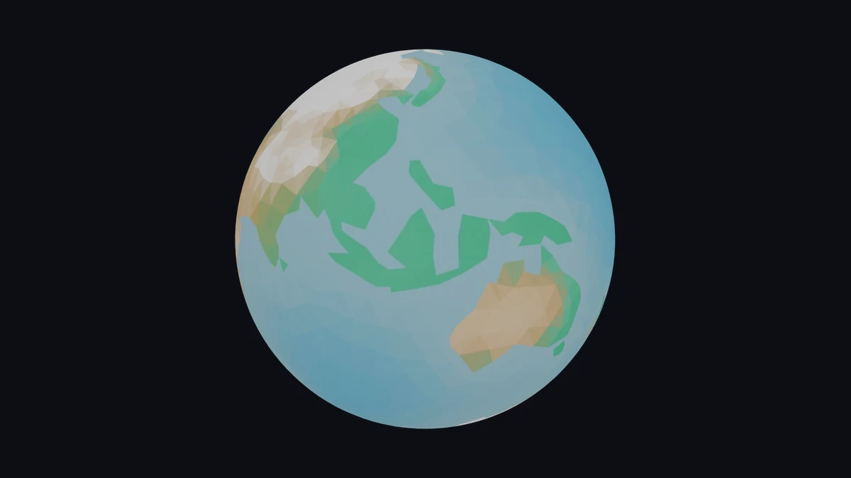 A low poly world map wrapped around a complete globe