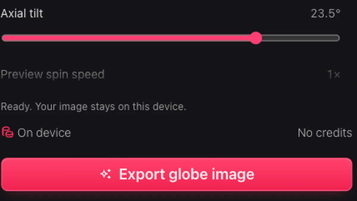 Axial tilt and local globe image export controls