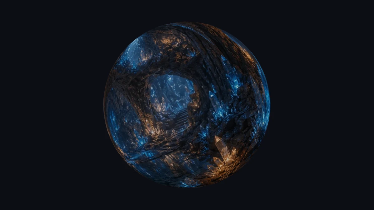A blue crystal environment wrapped around a globe