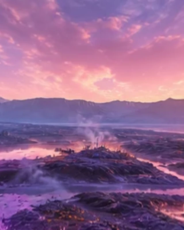 A perspective view inside an imagined alien panorama