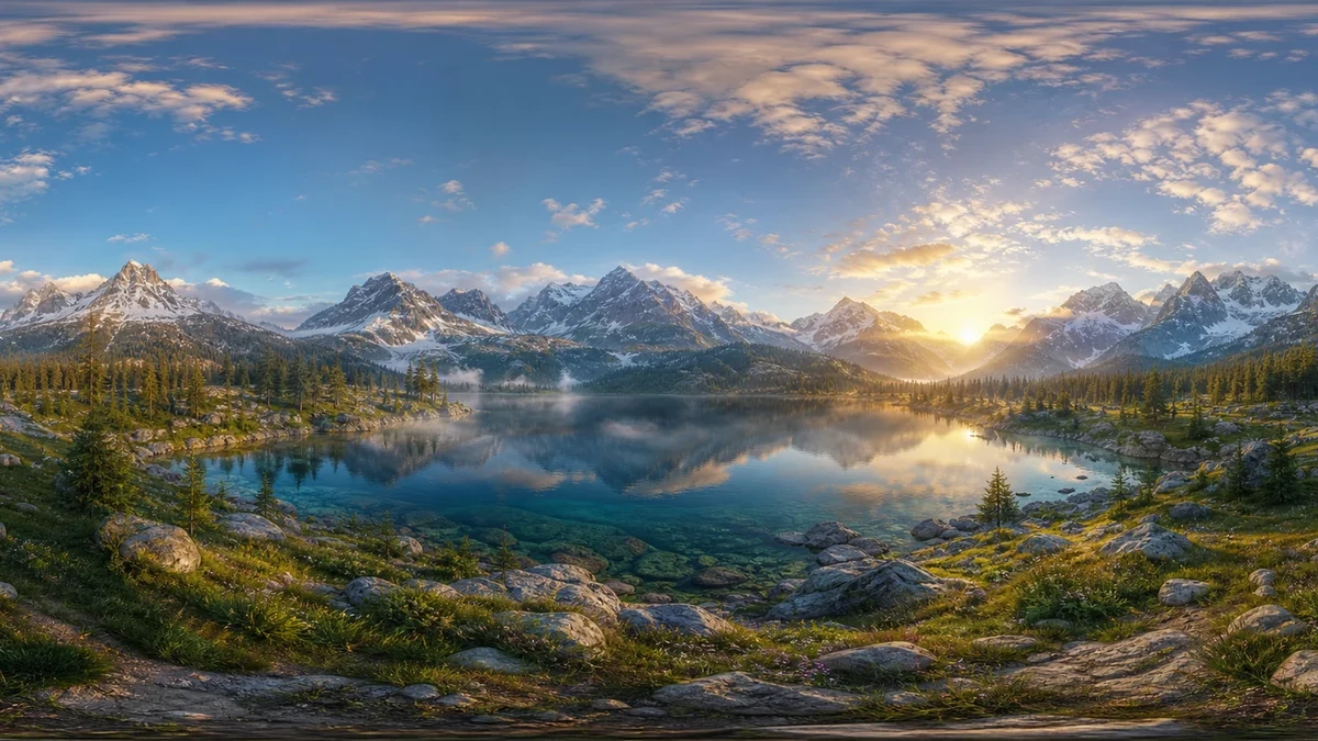 A mountain lake panorama whose projection can be described with GPano metadata