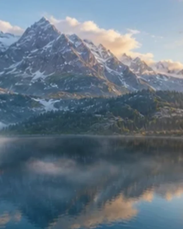 A mountain scene viewed through a spherical panorama