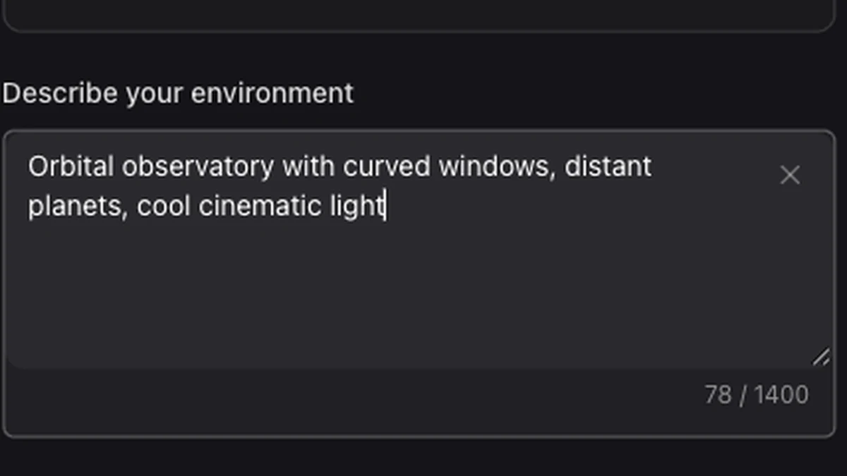 A scene description entered in the skybox prompt field